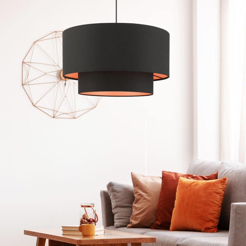 Livex Lighting 45618-04 Sentosa Collection 3-Light Pendant Hanging Light with Black and Orange Hardback Fabric Shade, Black, 20 x 20 x 99 - Image 5